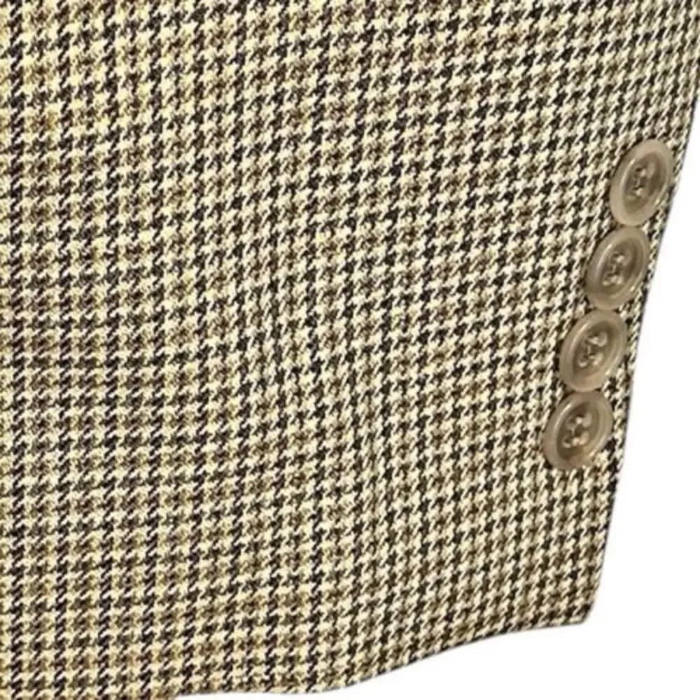 Calvin Klein Houndstooth Sport Coat 46R Brown‎ Tan Silk Wool Linen Blazer Jacket